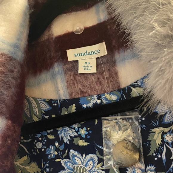 Sundance Burgundy and Cream Plaid Teddy Jacket NEW xs - Picture 2 of 4